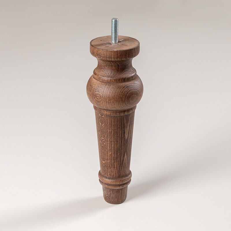 Pack de 4 patas de madera para sillón o muebles. Modelo torneada número 20. Altura 20 cm.