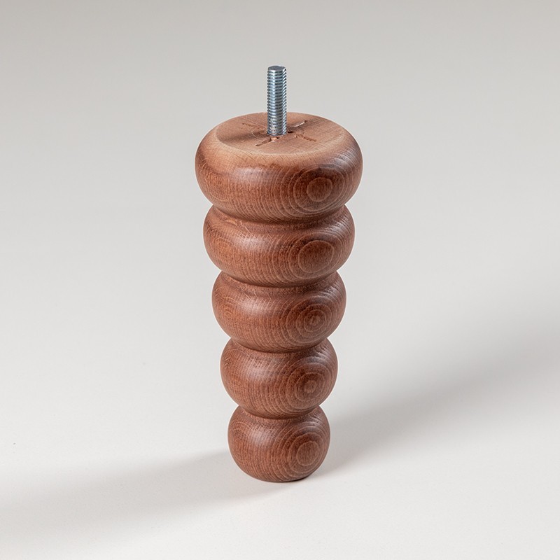 Pack de 4 patas de madera para sillón o muebles. Modelo Opera torneada. Altura 15 cm.