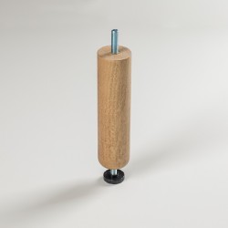 Pack de 4 patas de madera para sofás o muebles. Pata cilíndrica de 15,5cm con regulador.