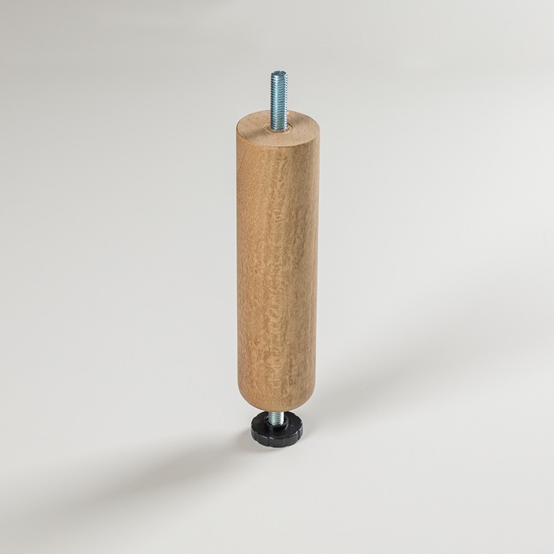 Pack de 4 patas de madera para sofás o muebles. Pata cilíndrica de 15,5cm con regulador.