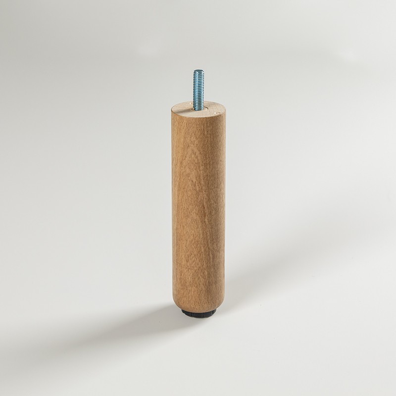 Pack de 4 patas de madera para sofás o muebles. Pata cilíndrica de 15,5cm con regulador.